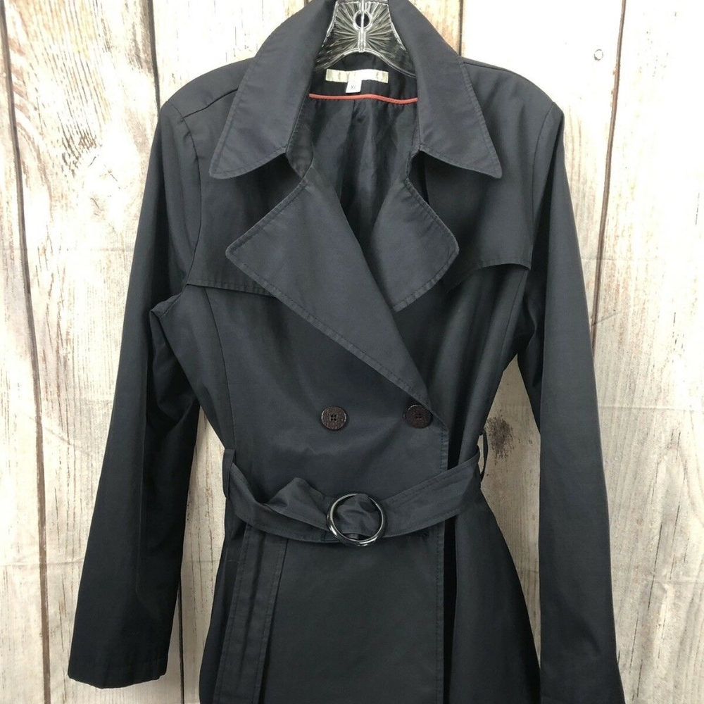 Via Spiga Navy Blue Trench Coat Lined Belted EUC